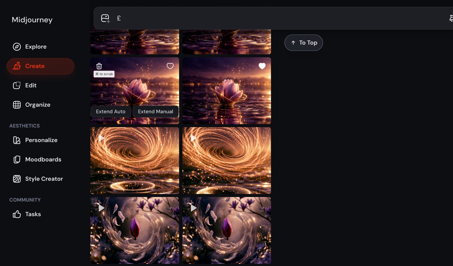 Midjourney create grid — Magnolia bloom variants and animated cuts