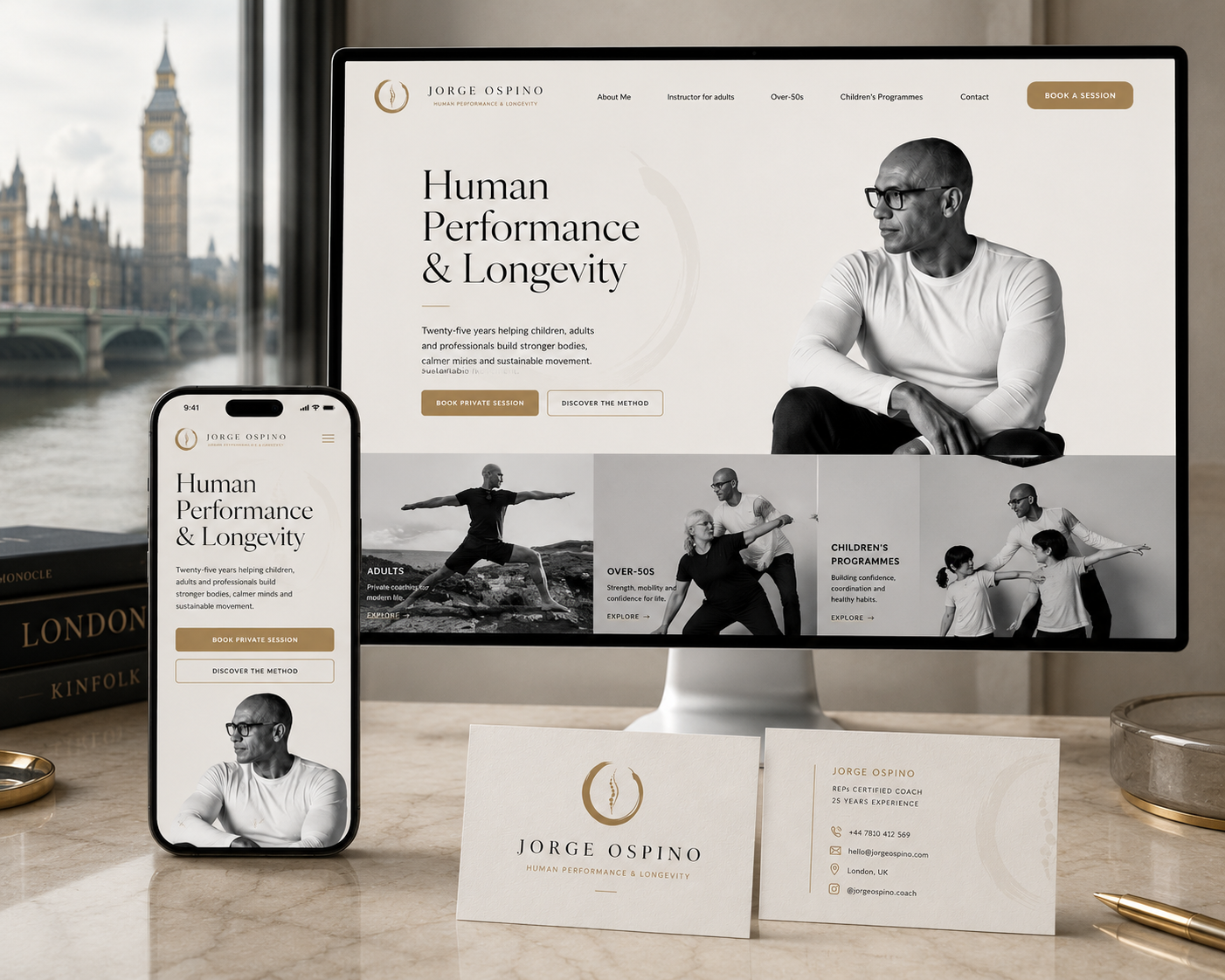 Jorge Ospino identity system — website, mobile and business cards